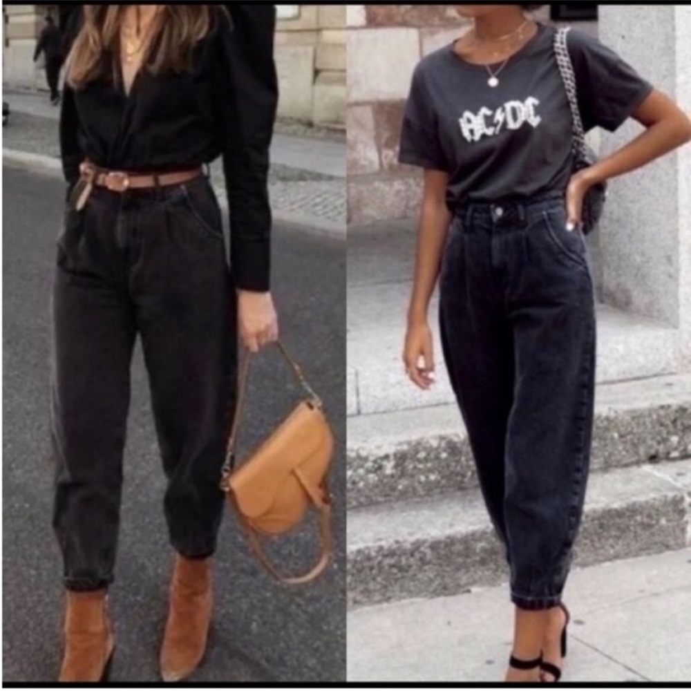 ZARA Paper Bag Waist Jeans Relaxed Fit High Waisted Medium *BLOGGER FAVORITE*